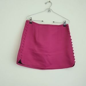 Zara Skirt hot pink button detail Barbie pink sz L satin mini